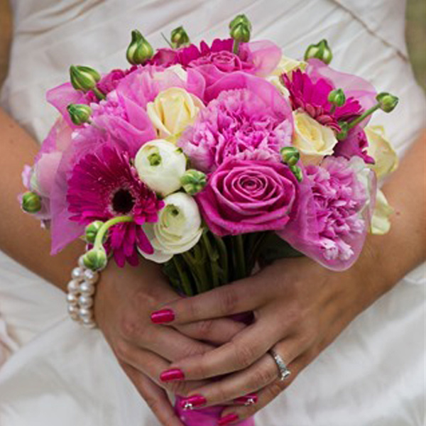 Bruidsboeket roze met wit
